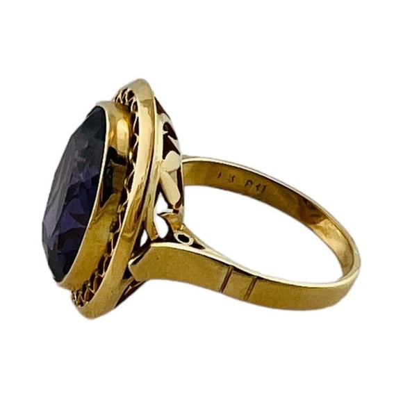 18K Yellow Gold Lab Created Oval Purple Sapphire Ring Size 7.25 #15673 - Picture 10 of 10